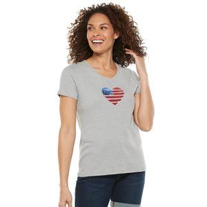 Croft & Barrow Patriotic Flag Heart V-Neck Tee (S)